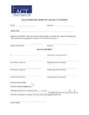 Signature Affidavit Statement Form Template