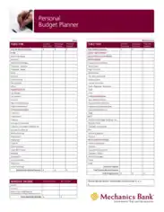 Free Download PDF Books, Sample Personal Budget Planner Template