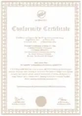 Manufacture Conformance Certificate Template