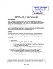Quality Certificate of Conformance Template