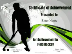 Achievement in Field Hockey Certificate Template