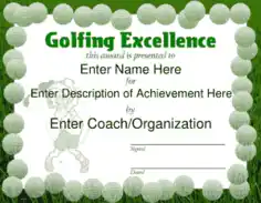 Golf Sport Certificate Template