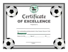 Free Download PDF Books, Soccer Certificate of Excellence Template