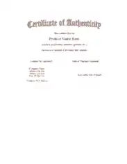 Product Certificate of Authenticity Template