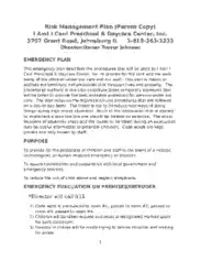 Child Care Risk Management Plan Example Template