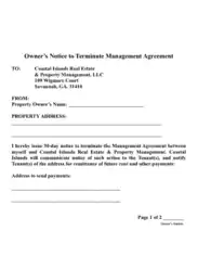 Owners Notice to Terminate Management Agreement Contract Template