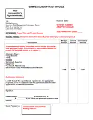 Invoice of Subcontractor Billing Template