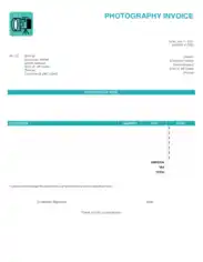 Photography Blank Invoice Template
