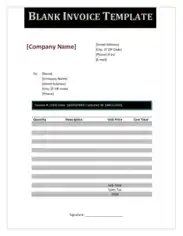 Printable Blank Invoice Sample Template