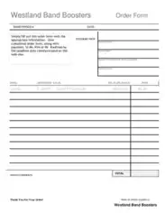 Westland Band Booster Blank Order Form Template