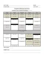 Military Academy Class Schedule Chart Template