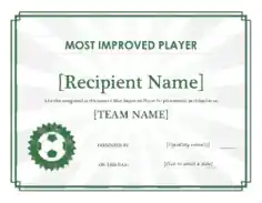 Free Download PDF Books, Most Improved Player Certificate Template