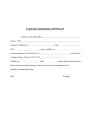 Teaching Experience Sample Certificate Template