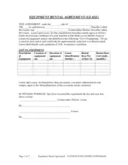 Commercial Equipment Rental Lease Agreement Template