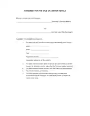 Vehicle Agreement of Sale Template