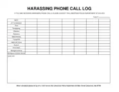 Harassing Phone Call Log Template