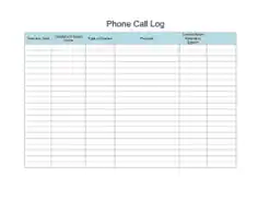 Free Download PDF Books, Phone Call Log Template
