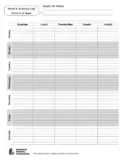 Free Download PDF Books, Daily Food and Activity Log Sheet Template
