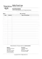 Free Download PDF Books, Nutrition Daily Food Log Template