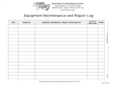 Free Download PDF Books, Equipment Maintenance and Repair Log Sheet Template