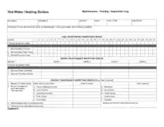 Hot Water Heating Boilers Maintenance Log Sheet Template