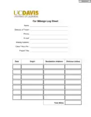 Log Sheet For Car Mileage Template