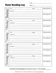 Home Reading Log Template