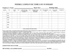 Free Download PDF Books, Weekly Employee Time Log Template