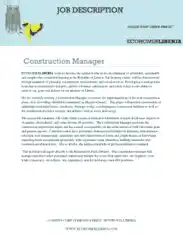 Construction Manager Job Description Sample Template