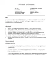 Free Download PDF Books, Marketing Executive Job Description Template