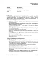 Receptionist Job Description Resume Template