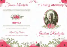 Bifold Red Rose Funeral Brochure Template