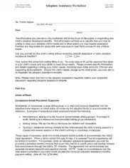 Adoption Assistance Worksheet Template