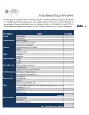 Free Download PDF Books, Study Abroad Budget Worksheet in Pdf Template