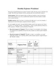 Sample Monthly Expenses Worksheet Template