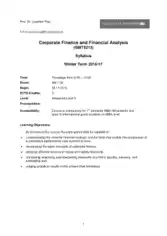 Corporate Finance Financial Analysis Template
