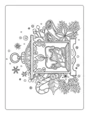 Free Download PDF Books, Christmas Candle Lantern Holly Cinnamon Candy Coloring Template