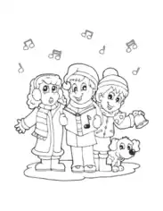 Christmas Children Singing Carols Coloring Template
