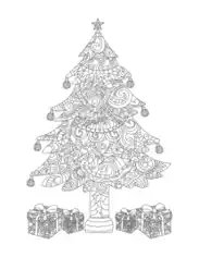 Christmas Decorated Tree With Wrapped Gifts Intricate Doodle Coloring Template
