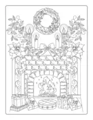 Christmas Fireside Gifts Wreath Candles Coloring Template