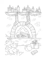 Free Download PDF Books, Christmas Fireside Tree Gifts Stockings Coloring Template