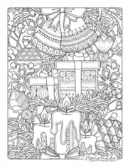 Free Download PDF Books, Christmas Intricate Ornaments Candles Snowflakes Fir Coloring Template