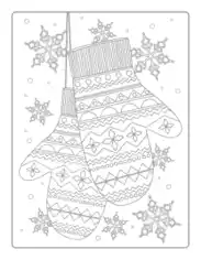 Free Download PDF Books, Christmas Patterned Mittens Snowflakes Coloring Template