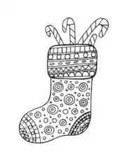 Free Download PDF Books, Christmas Patterned Stocking Candy Canes Coloring Template