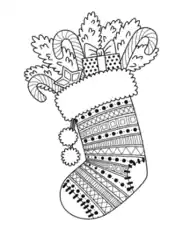 Christmas Patterned Stocking With Gifts Coloring Template