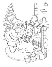 Free Download PDF Books, Christmas Santa Delivering Gifts Into Stockings Coloring Template