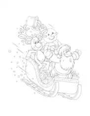 Christmas Sleigh Ride Santa Rudolph Snowman Coloring Template