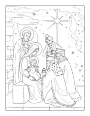 Mary Christmas Baby Jesus Three Kings Star Coloring Template