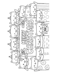 Free Download PDF Books, Merry Christmas Cute Cats Border Coloring Template