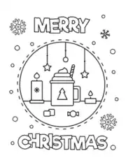 Merry Christmas Hot Cocoa Snowflakes Coloring Template